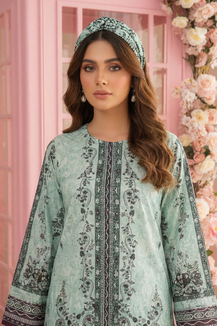 Pale Green 2 Piece Unstitched Printed Cambric Co-Ord Set