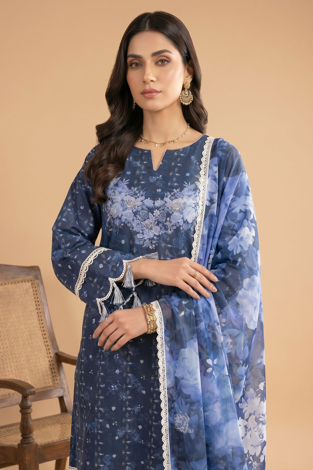 Blue 3 Piece Unstitched Premium Printed Lawn