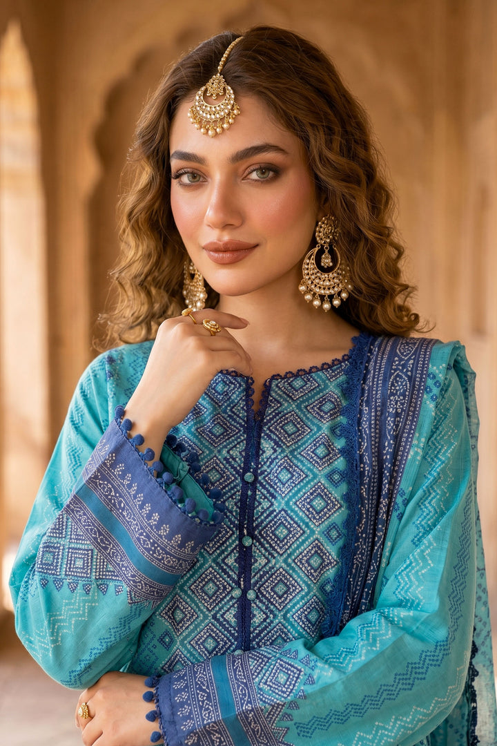 3 Piece Unstitched Blue Premium Lawn