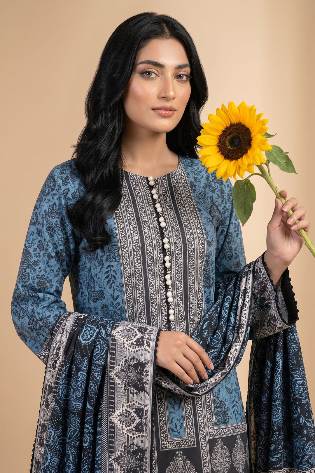 3 Piece Unstitched Sky Blue Khaddar