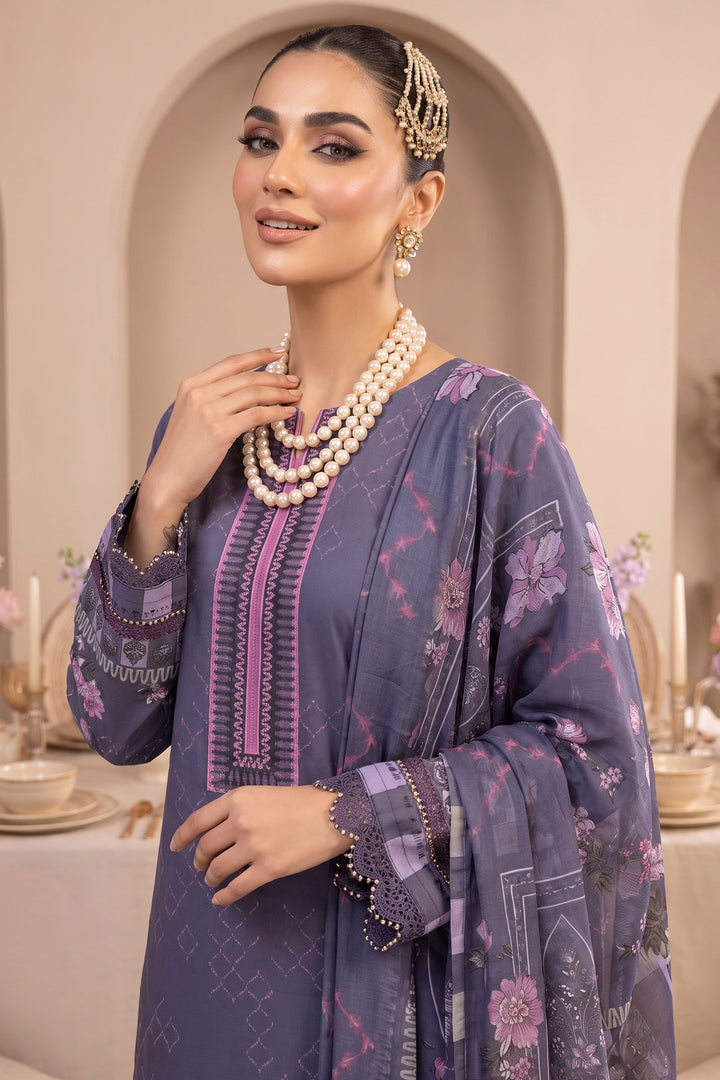 Purple 3 Piece Unstitched Premium Printed Lawn