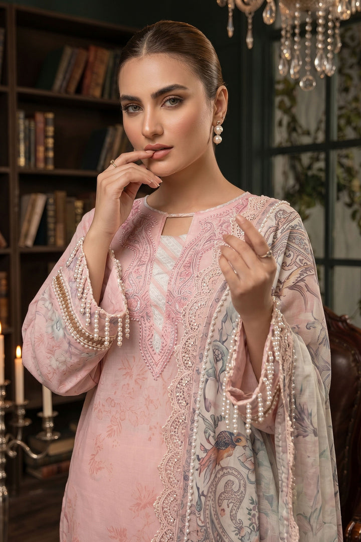 3 Piece Unstitched Pink Premium Lawn