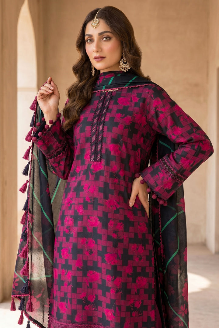3 Piece Unstitched Maroon Premium Lawn