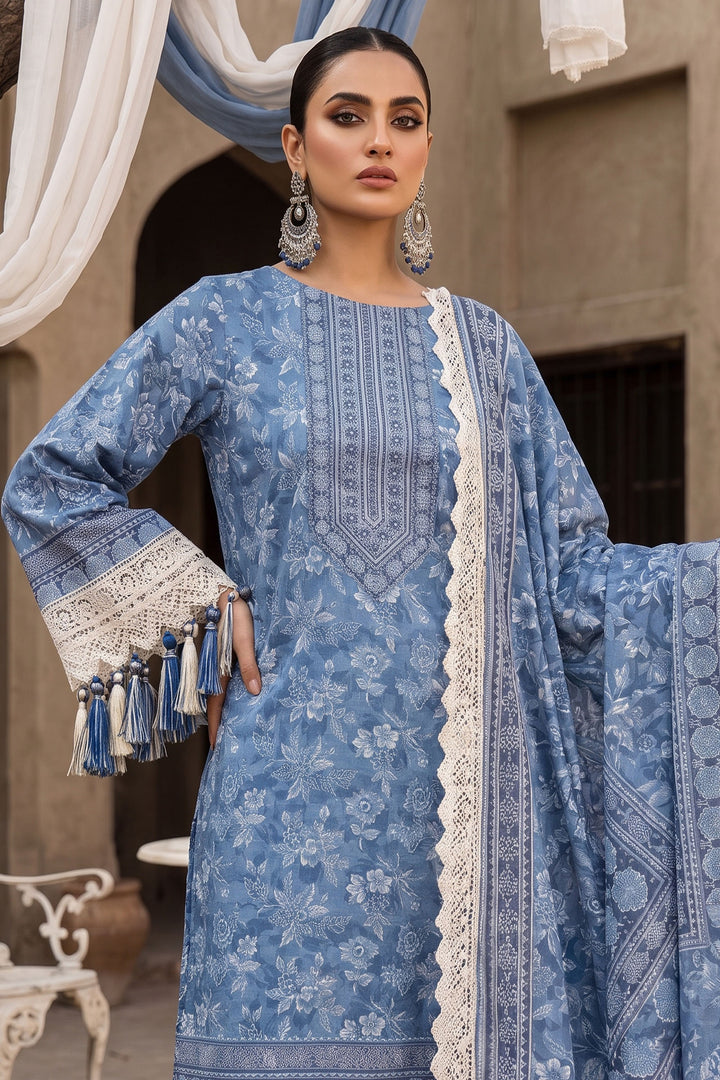 Light Blue 3 Piece Unstitched Premium Printed Lawn