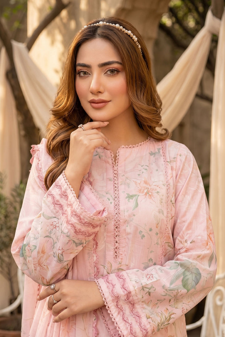 3 Piece Unstitched Peach Premium Lawn