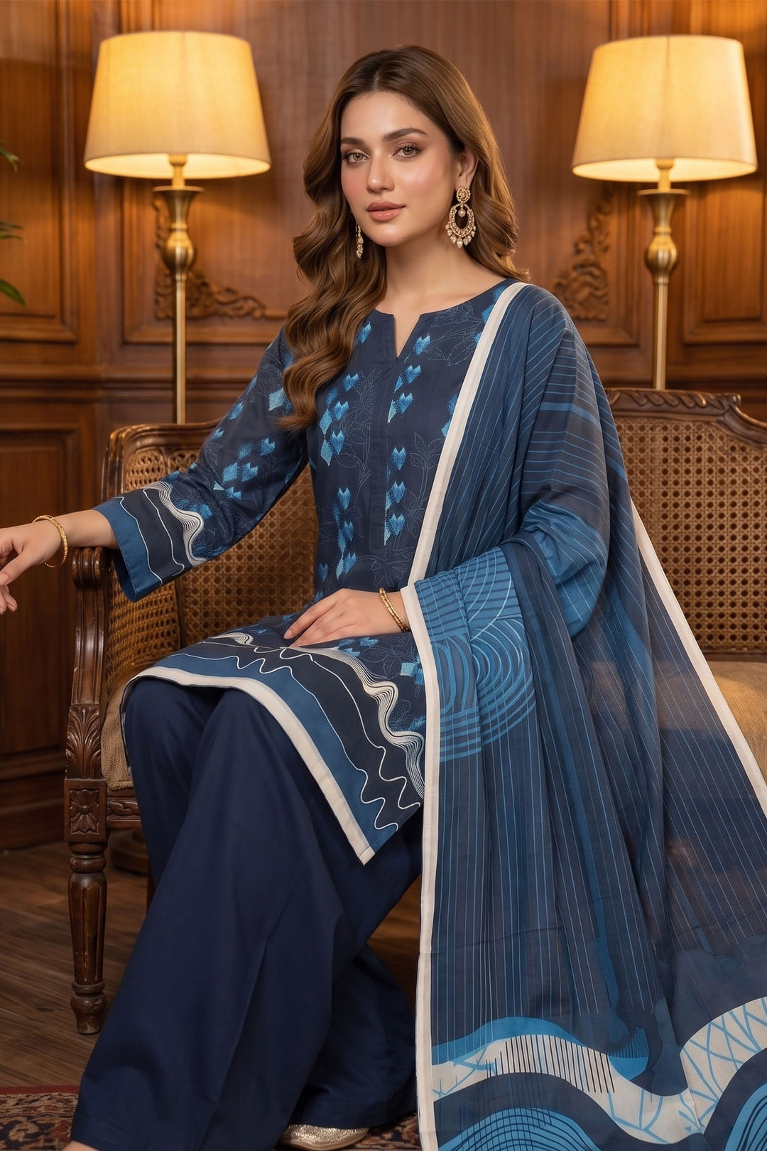 Blue 3 Piece Unstitched Premium Printed Lawn