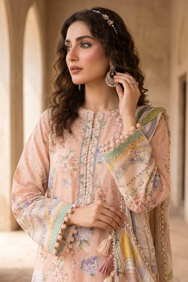 3 Piece Unstitched Peach Premium Lawn