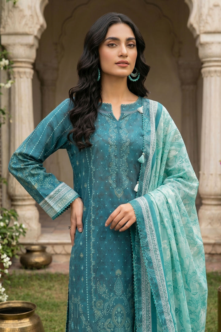3 Piece Unstitched Sea Green Premium Lawn