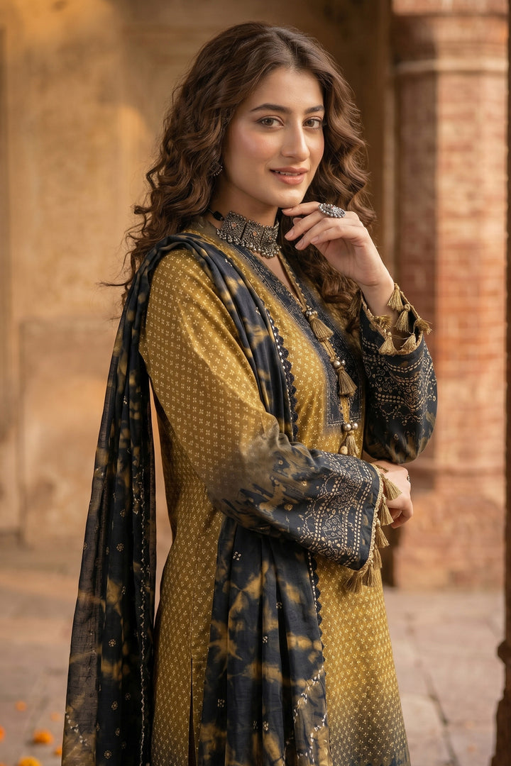 3 Piece Unstitched Olive Premium Lawn