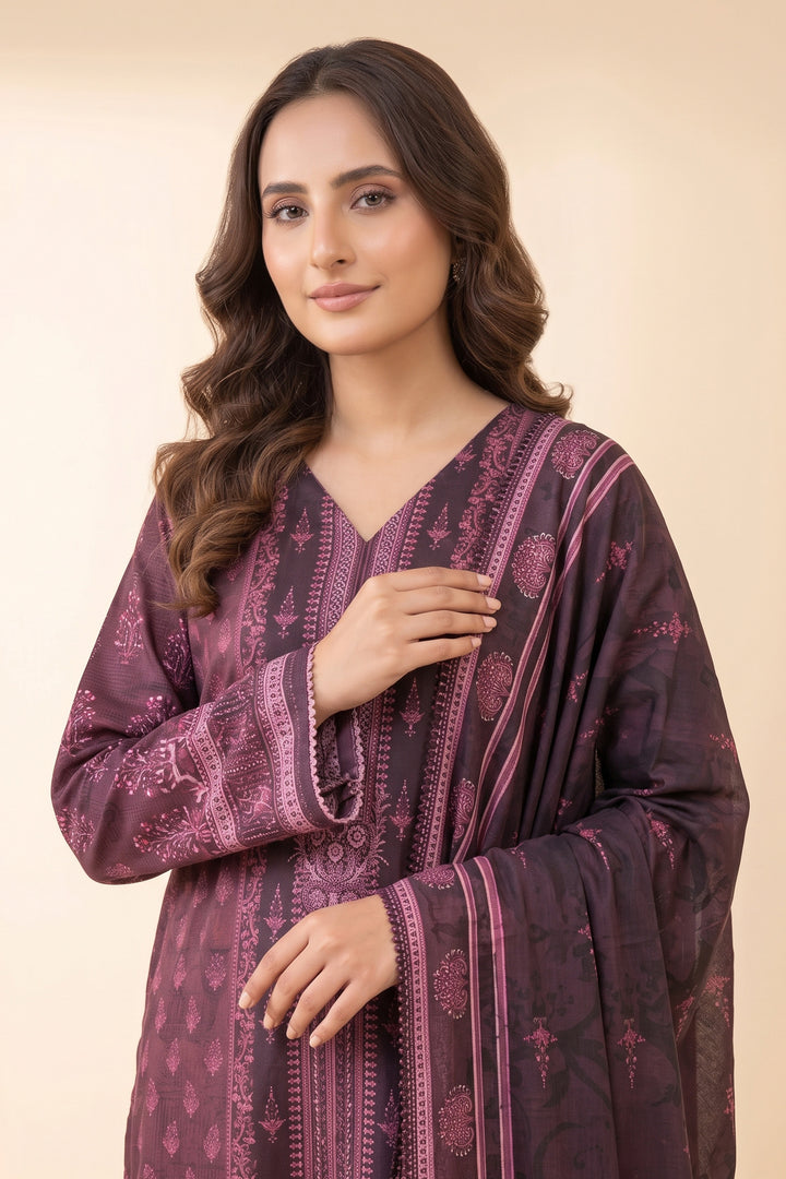 3 Piece Unstitched Plum Premium Linen