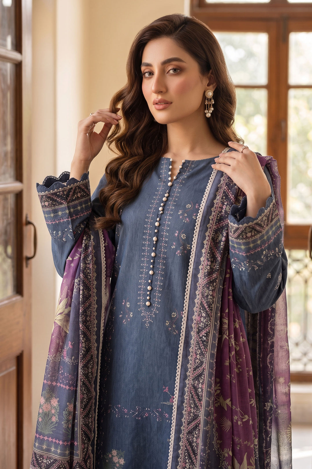 Blue 3 Piece Unstitched Premium Printed Lawn