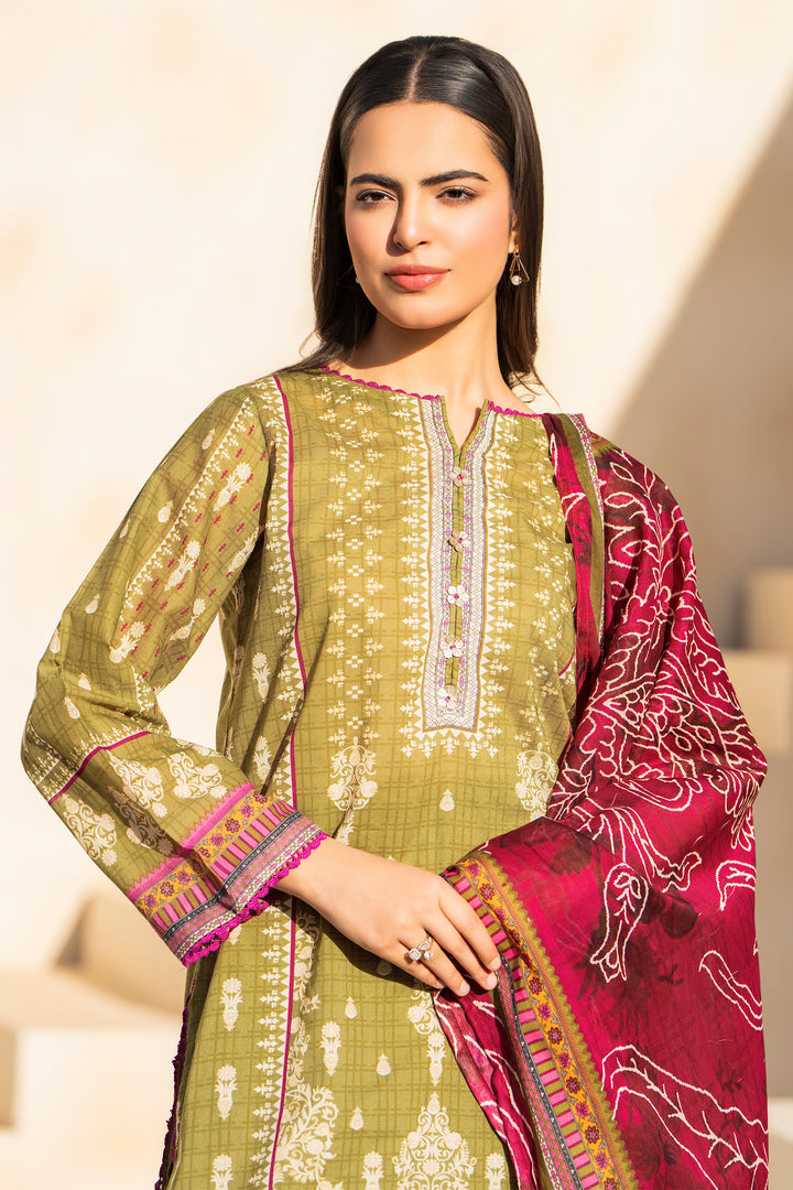 3 Piece Unstitched Olive Premium Lawn