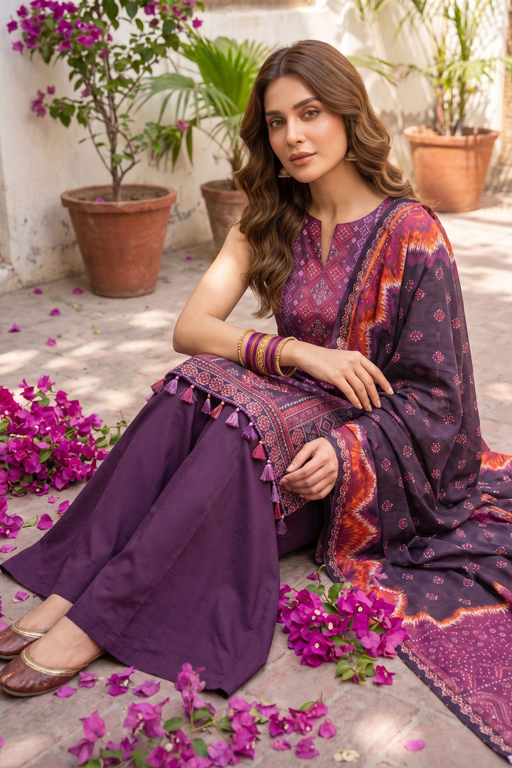 Plum Purple 3 Piece Unstitched Premium Printed Lawn