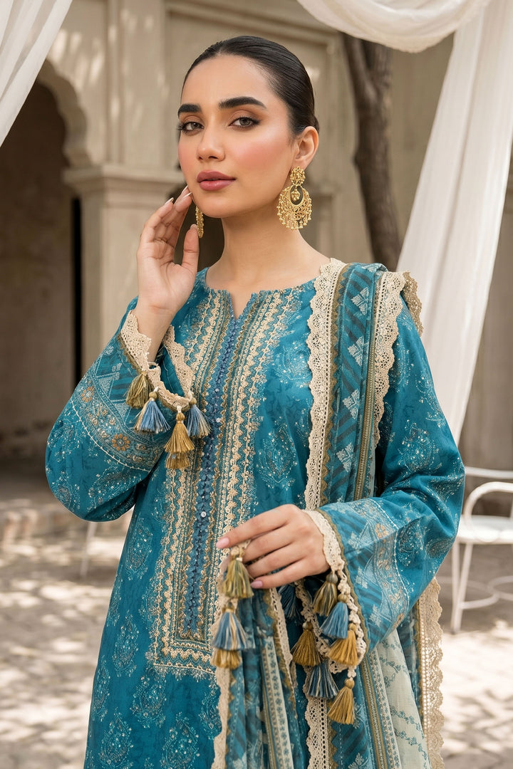 3 Piece Unstitched Iris Blue Premium Lawn