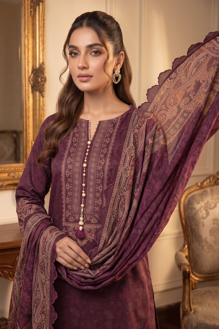 Wine 3 Piece Unstitched Premium Printed Lawn