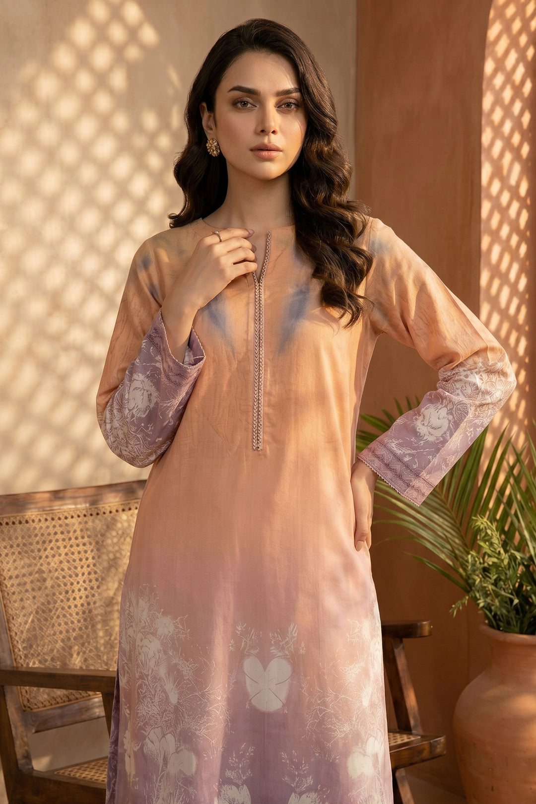 Persian Orange 2 Piece Unstitched Printed Cambric Co-Ord Set