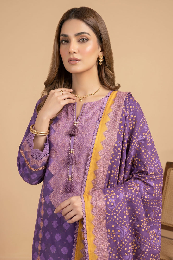 Purple 3 Piece Unstitched Premium Printed Lawn