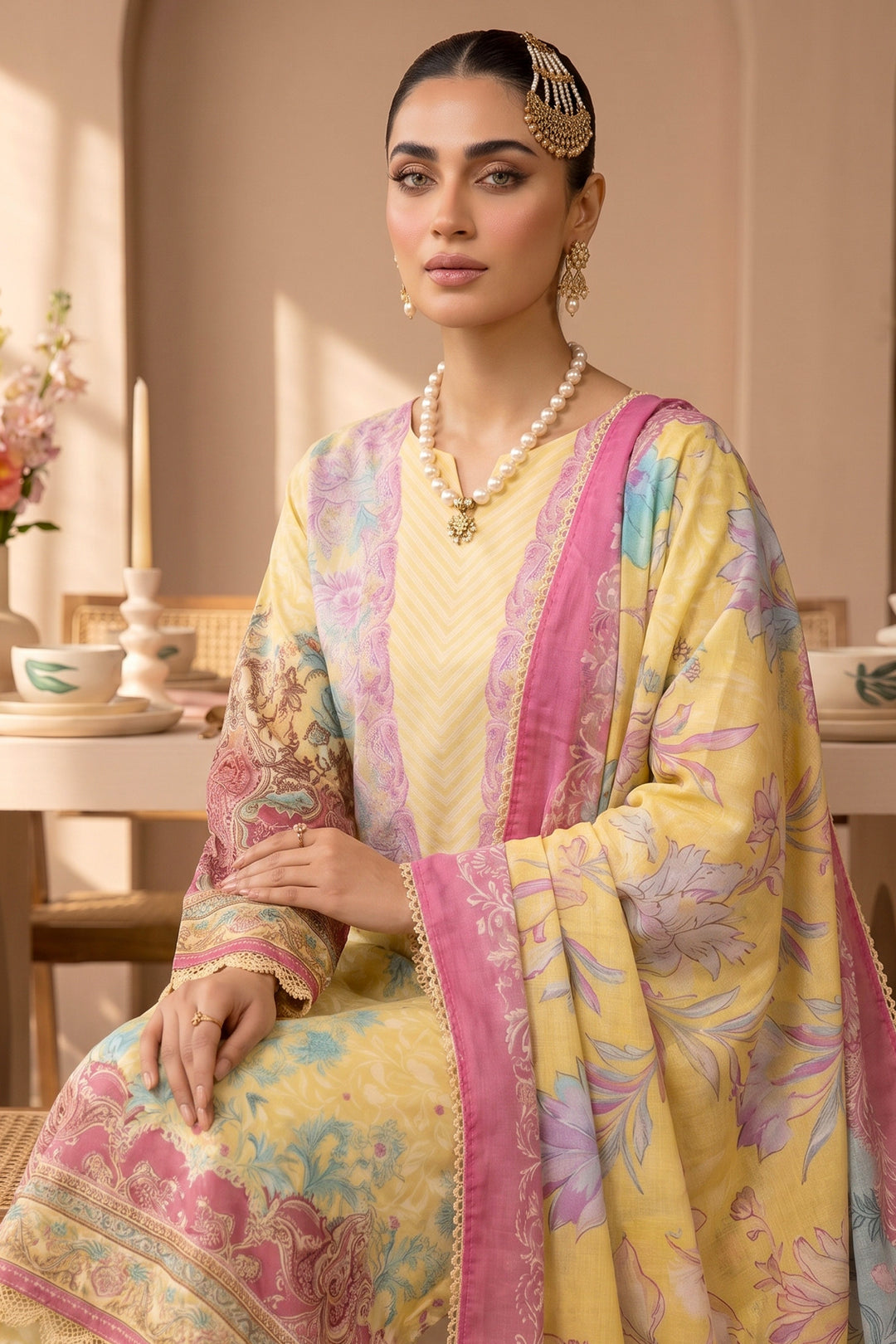Light Yellow 3 Piece Unstitched Premium Printed Lawn