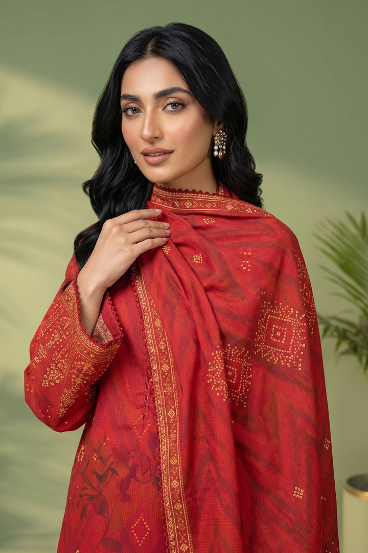 3 Piece Unstitched Red Premium Linen