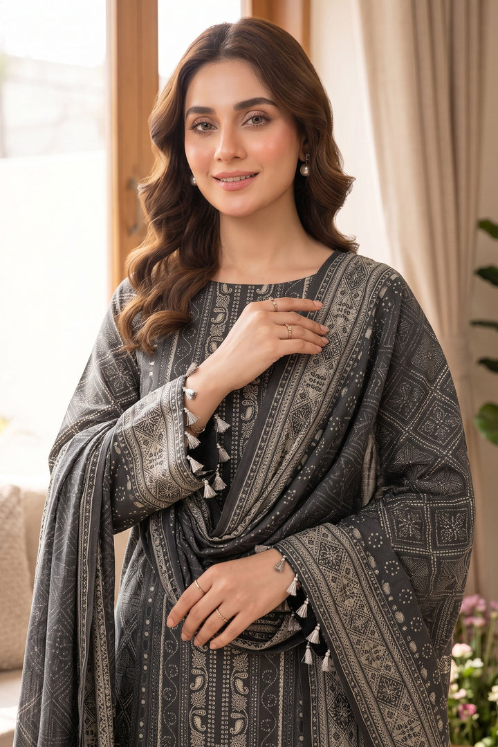Black 3 Piece Unstitched Premium Printed Lawn