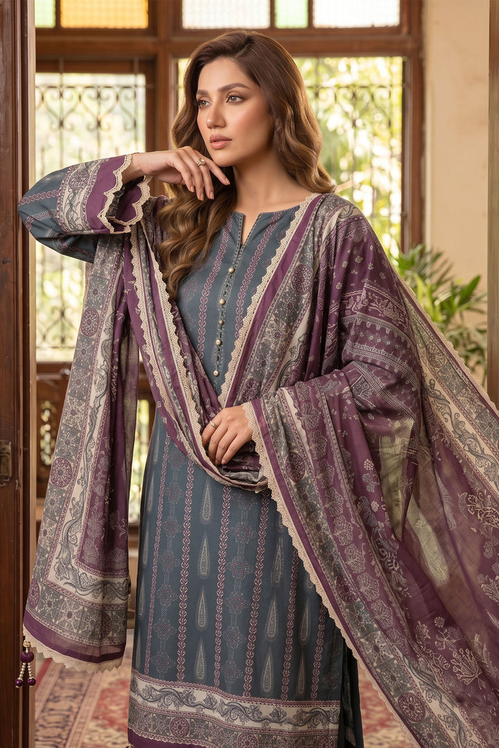 Shuttle Gray 3 Piece Unstitched Premium Printed Lawn