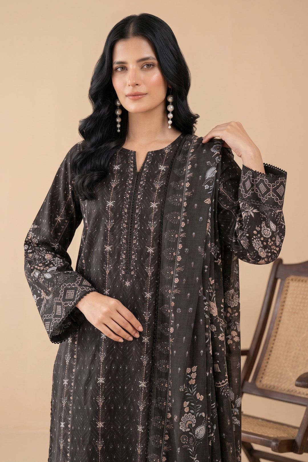 3 Piece Unstitched Black Premium Linen