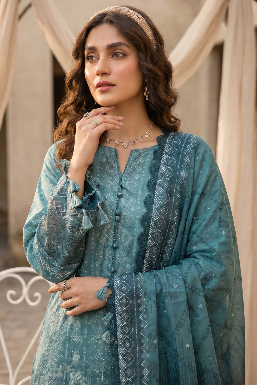Cadet Blue 3 Piece Unstitched Premium Printed Lawn