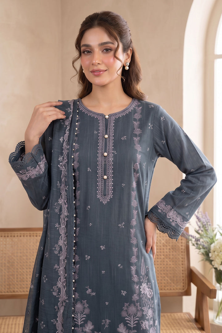 Charcoal Gray 3 Piece Unstitched Premium Printed Lawn