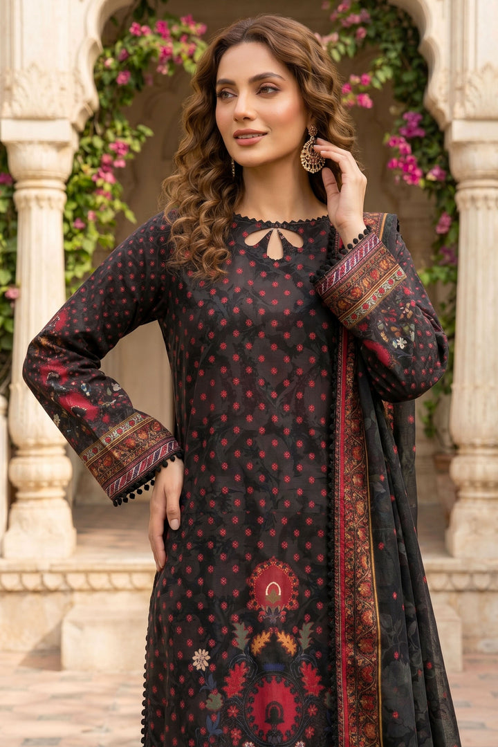 3 Piece Unstitched Black Premium Lawn