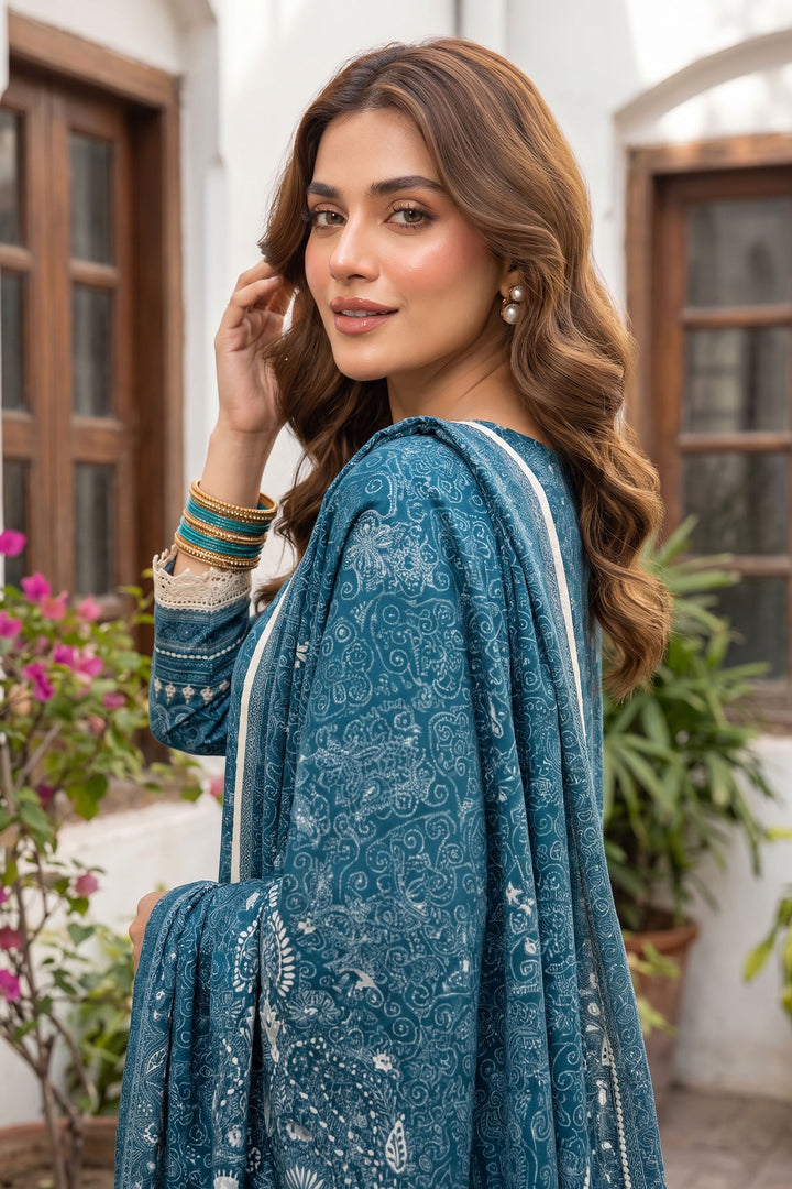 Blue 3 Piece Unstitched Premium Printed Lawn