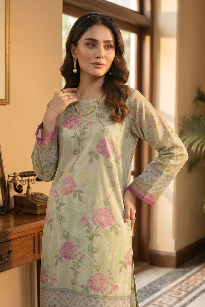 Laurel Green 2 Piece Unstitched Printed Cambric Co-Ord Set