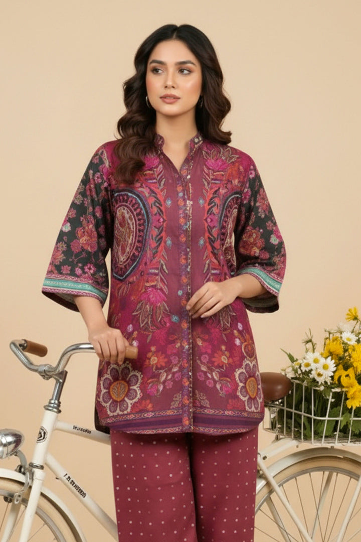 Unstitched Premium Garnet red Printed Co-Ord Set