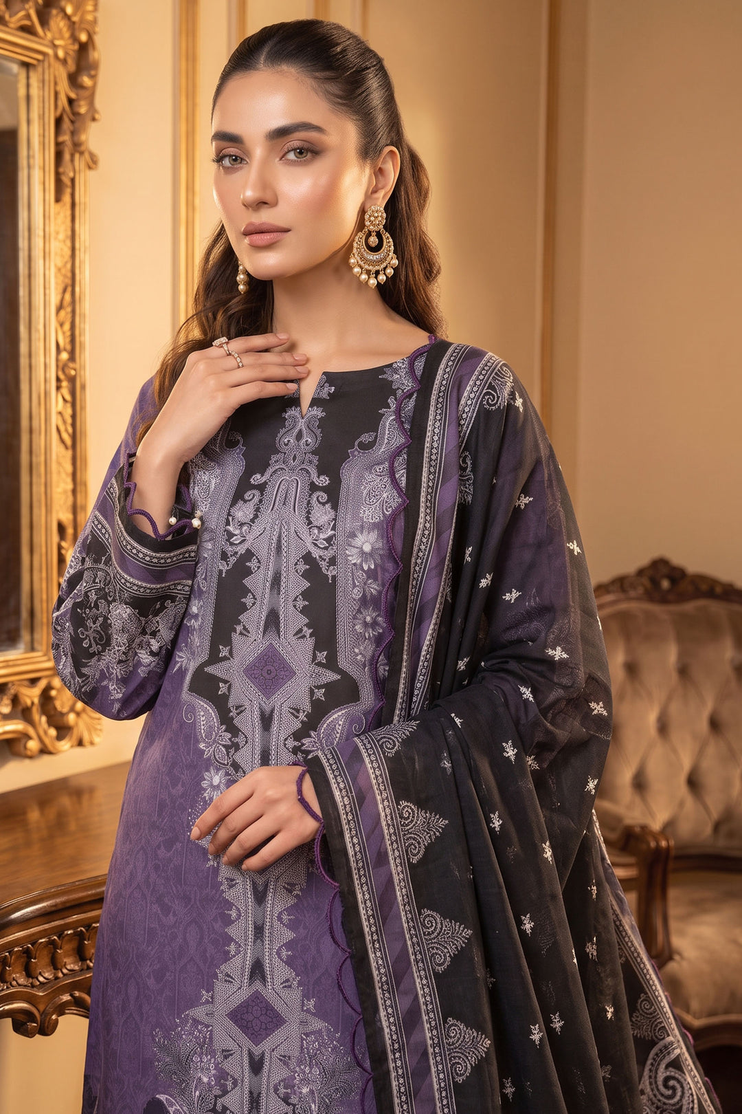 Purple 3 Piece Unstitched Premium Printed Lawn