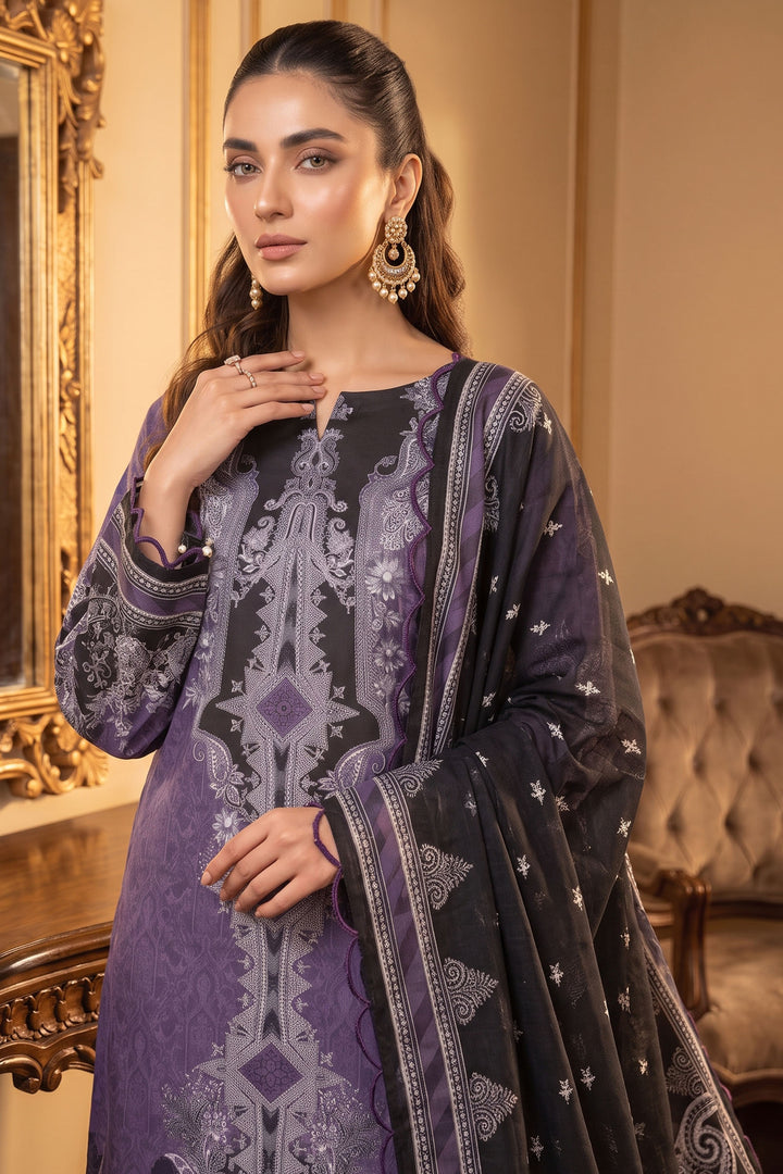Purple 3 Piece Unstitched Premium Printed Lawn
