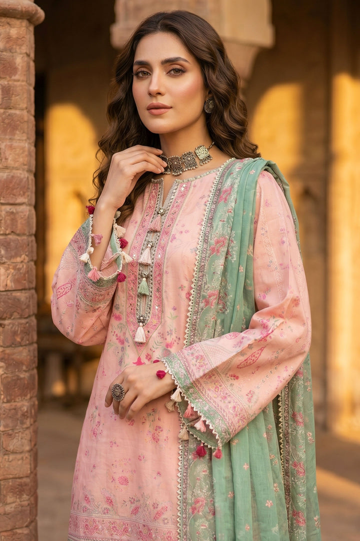 3 Piece Unstitched Pink Premium Lawn