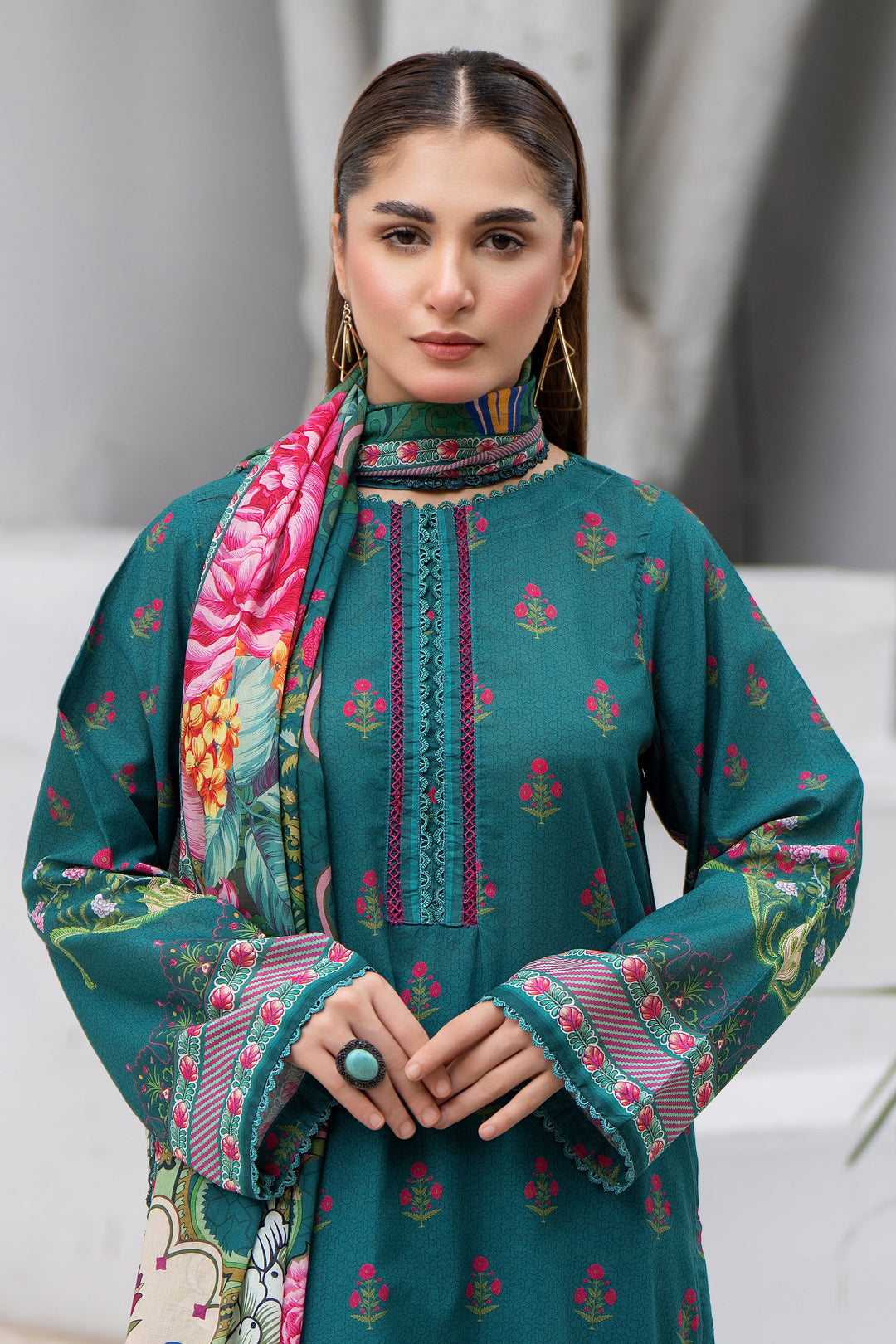3 Piece Unstitched Sea Green Premium Lawn