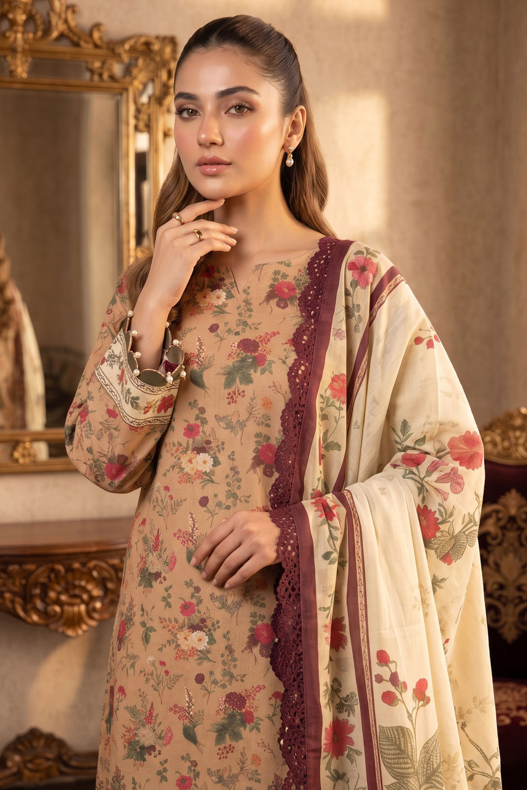 Caramel 3 Piece Unstitched Premium Printed Lawn