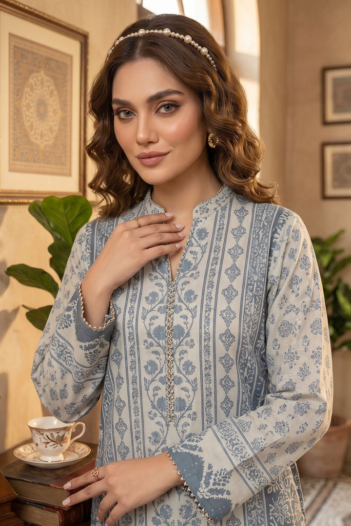 Slate Blue 2 Piece Unstitched Printed Cambric Co-Ord Set