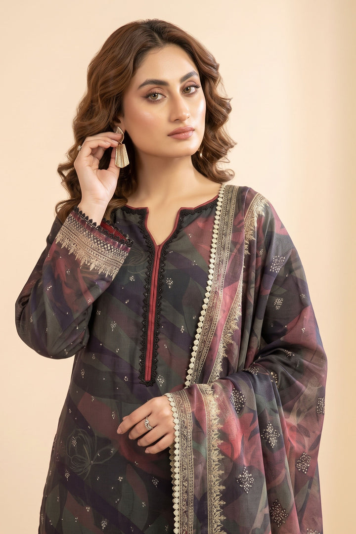 3 Piece Unstitched Plum Premium Linen