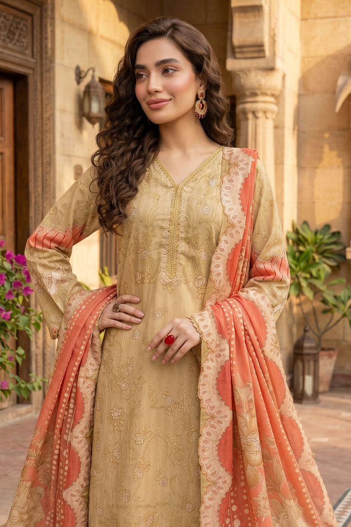 3 Piece Unstitched Beige Premium Lawn