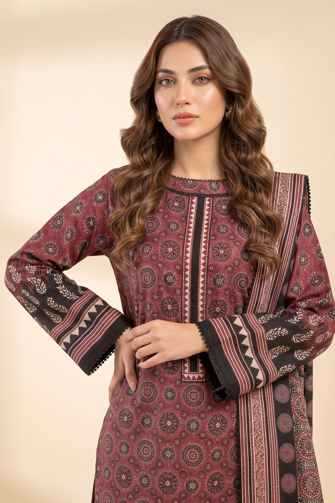 3 Piece Unstitched Maroon Premium Linen