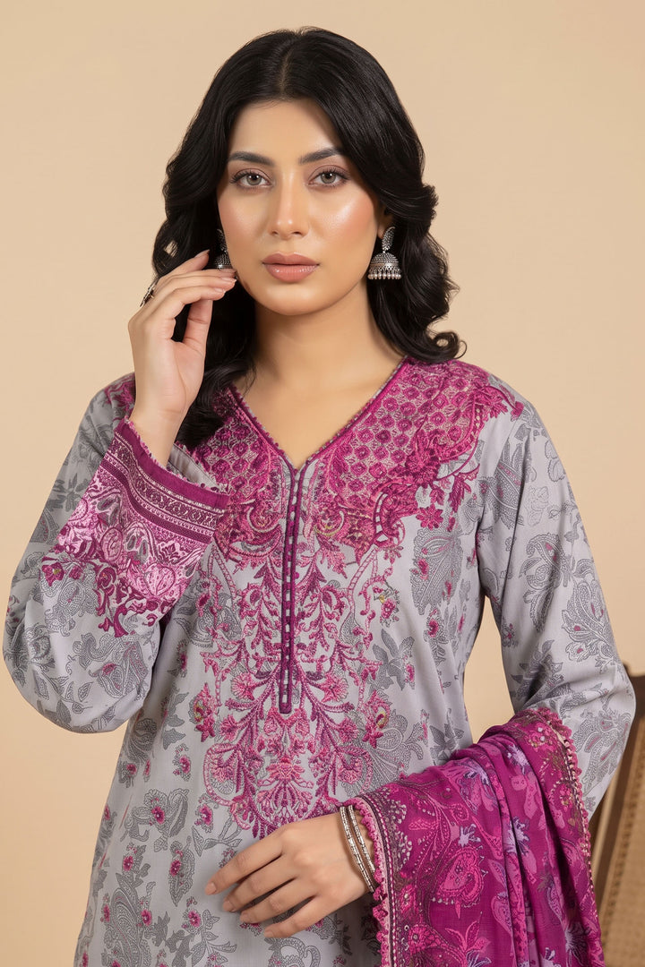 3 Piece Unstitched Grey Premium Linen