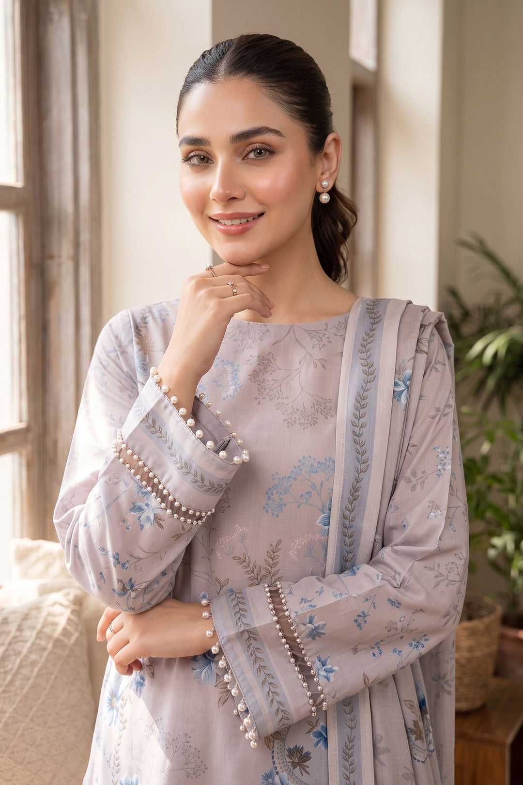 Smokey Gray 3 Piece Unstitched Premium Printed Lawn