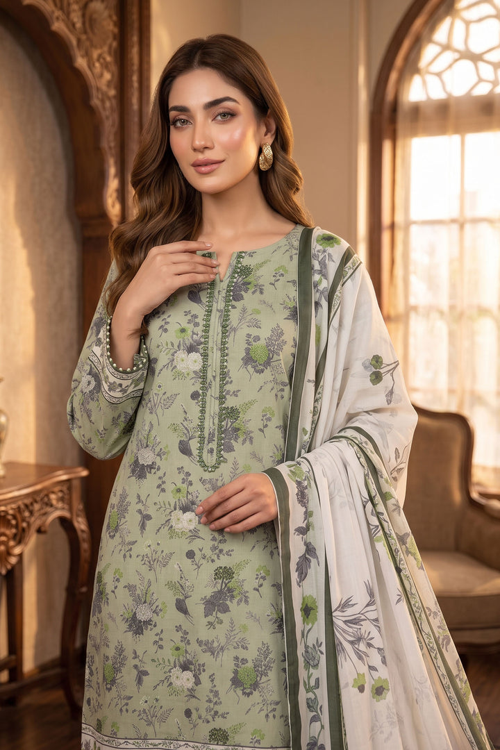 Pastel Green 3 Piece Unstitched Premium Printed Lawn