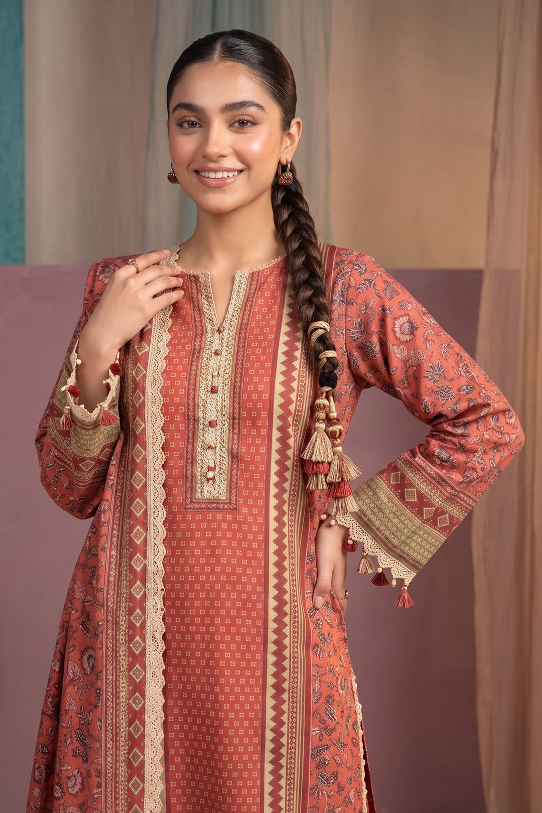 Orange Red 3 Piece Unstitched Premium Printed Lawn