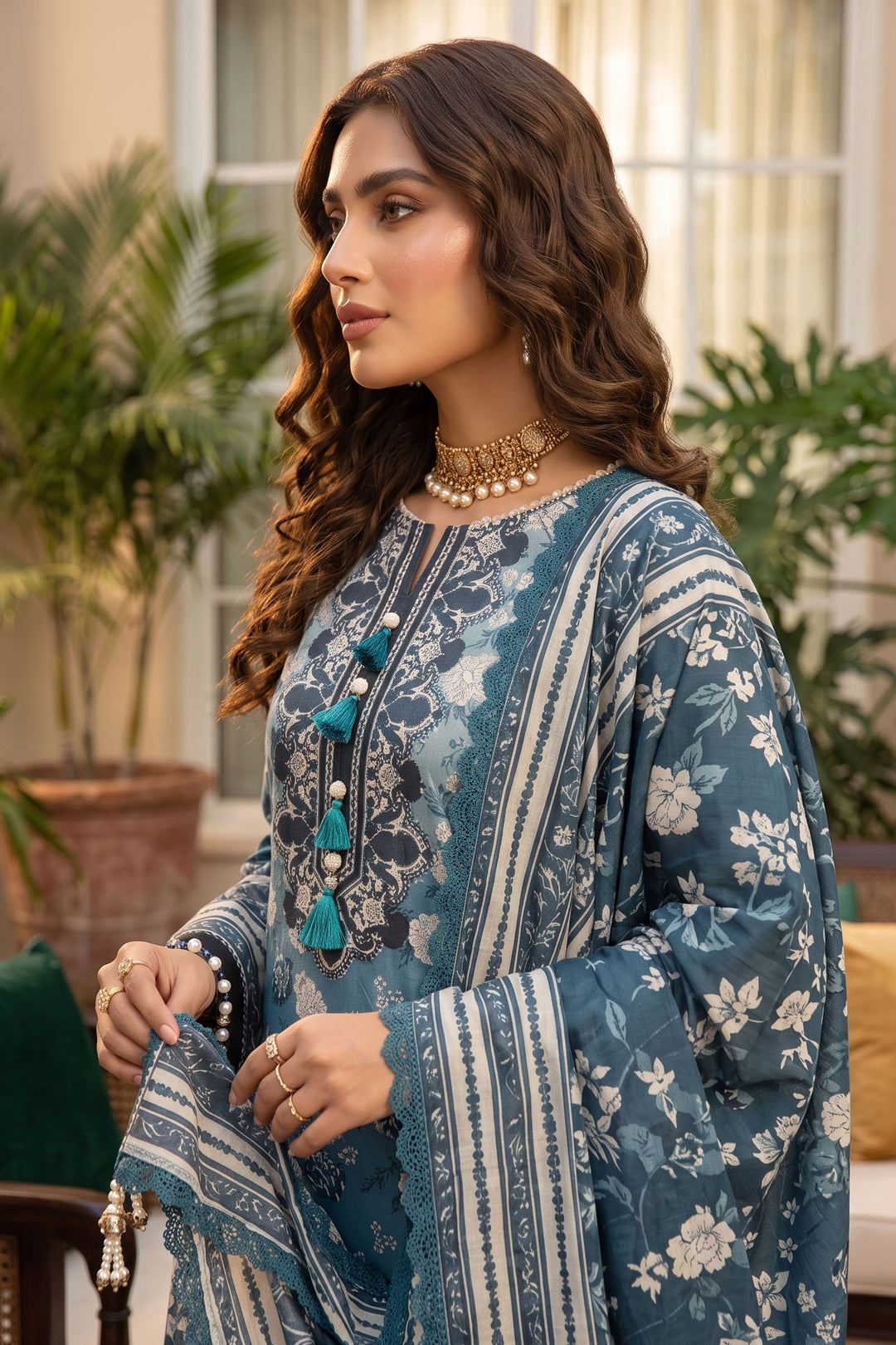 Blue 3 Piece Unstitched Premium Printed Lawn