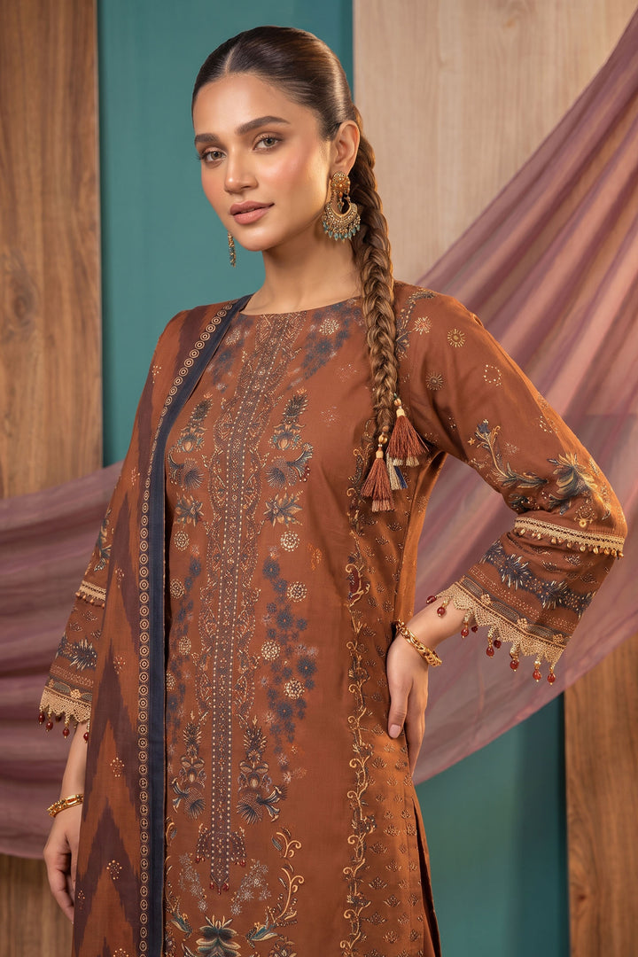 Dark Brown 3 Piece Unstitched Premium Printed Lawn