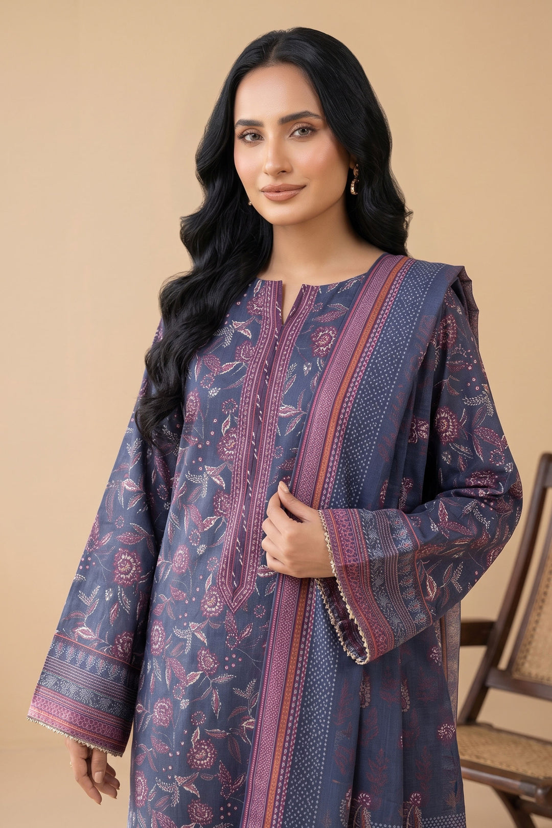 3 Piece Unstitched Dusky Blue Premium Linen