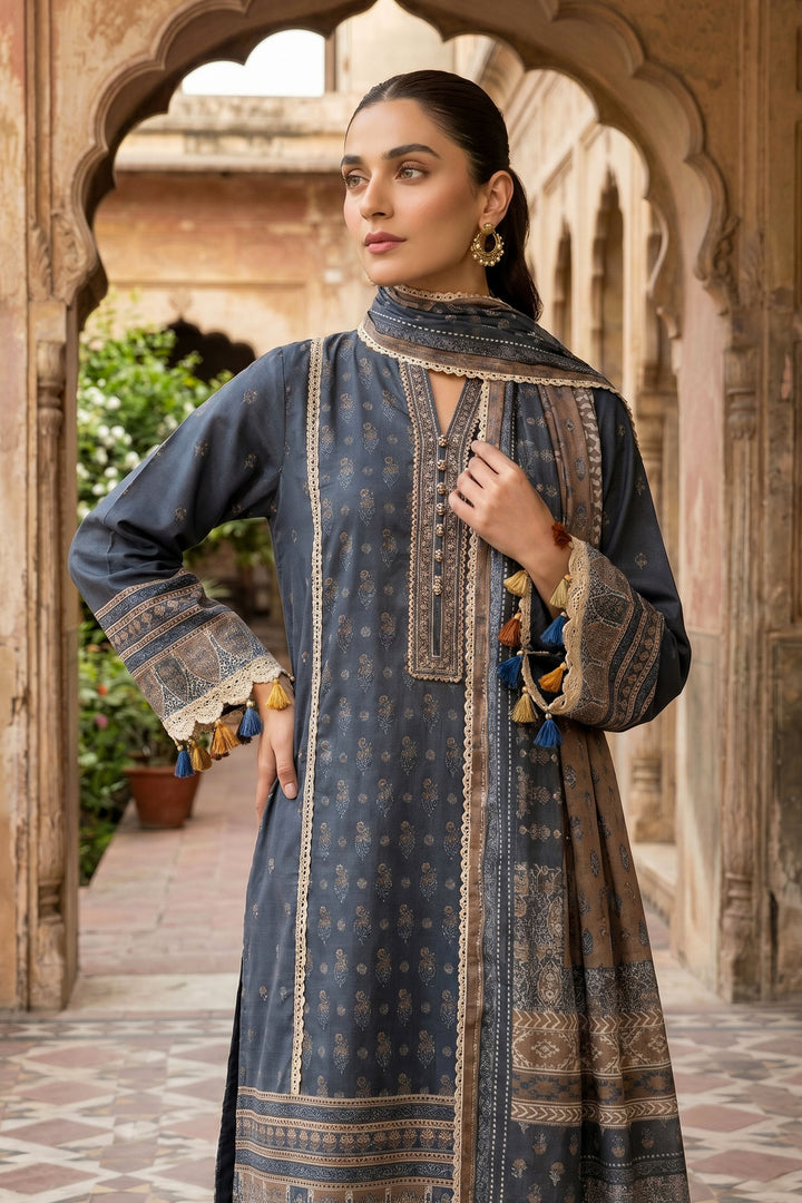Blue 3 Piece Unstitched Premium Printed Lawn