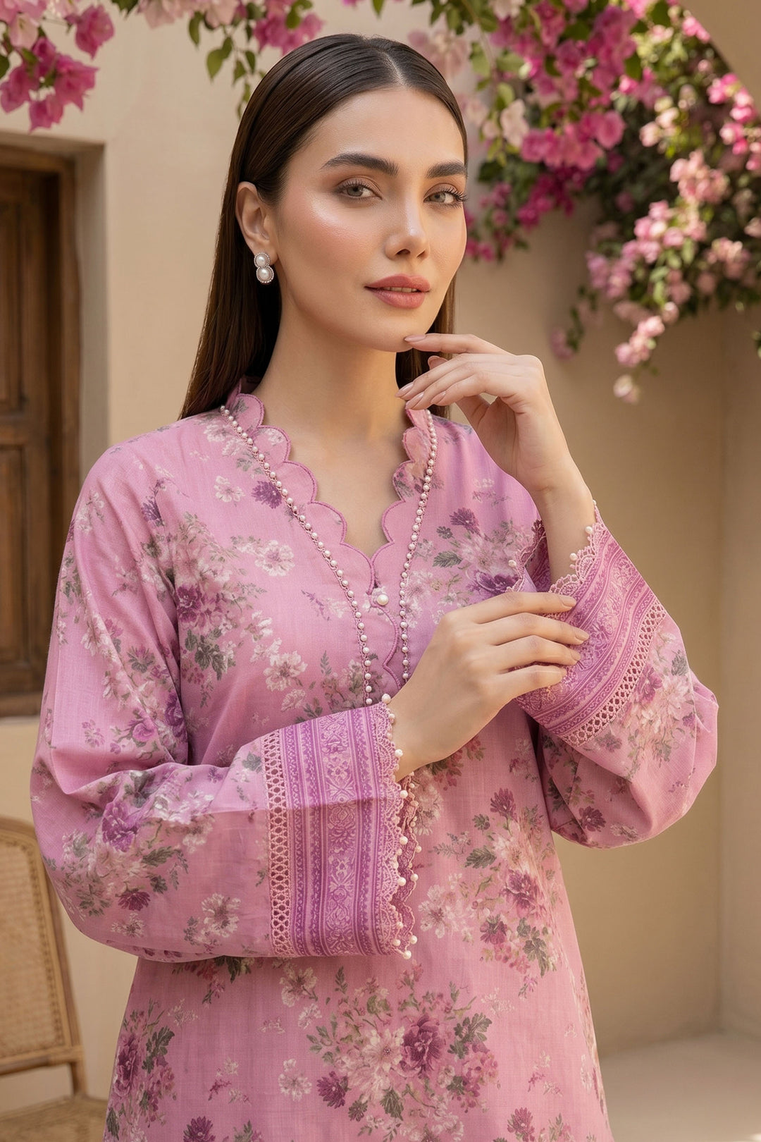 Light Pink 2 Piece Unstitched Printed Cambric Co-Ord Set